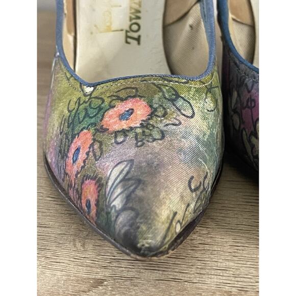VTG Town Fair 1950s 1960s Pumps High Heels Stilettos Sz 7 Floral Printed - Picture 3 of 13